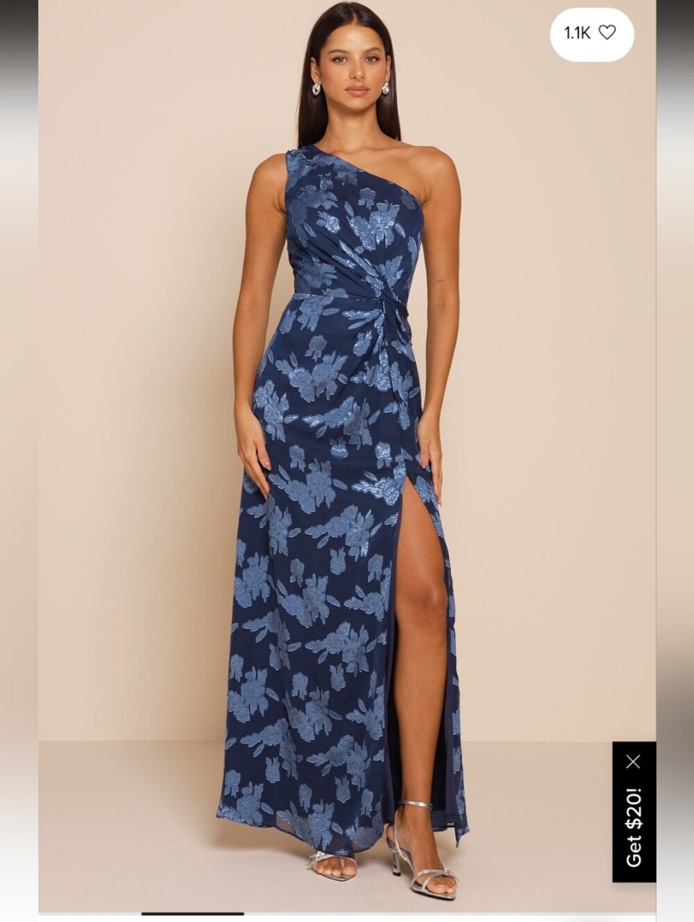 Lulu's One-Shoulder Navy Blue Floral Formal Evening Dress